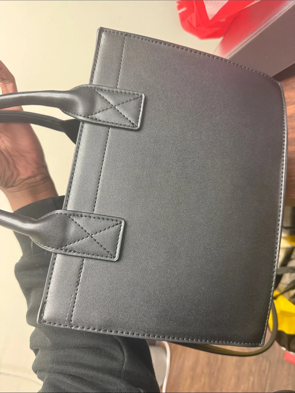 True Religion Black Leather Satchel with Gold Hardware